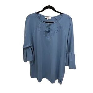 𝅺my Style Blue Bell Sleeve Plus Size Cotton Knit Top Size 1X